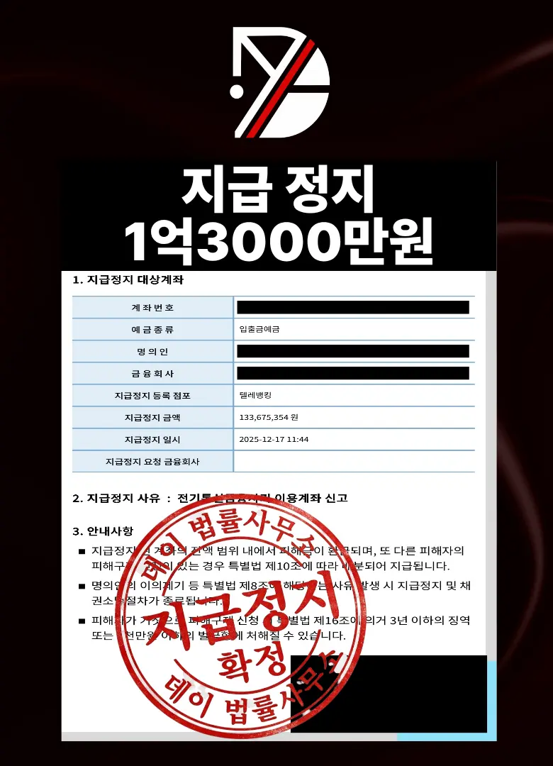 지급정지 1억3000만 성공 사례